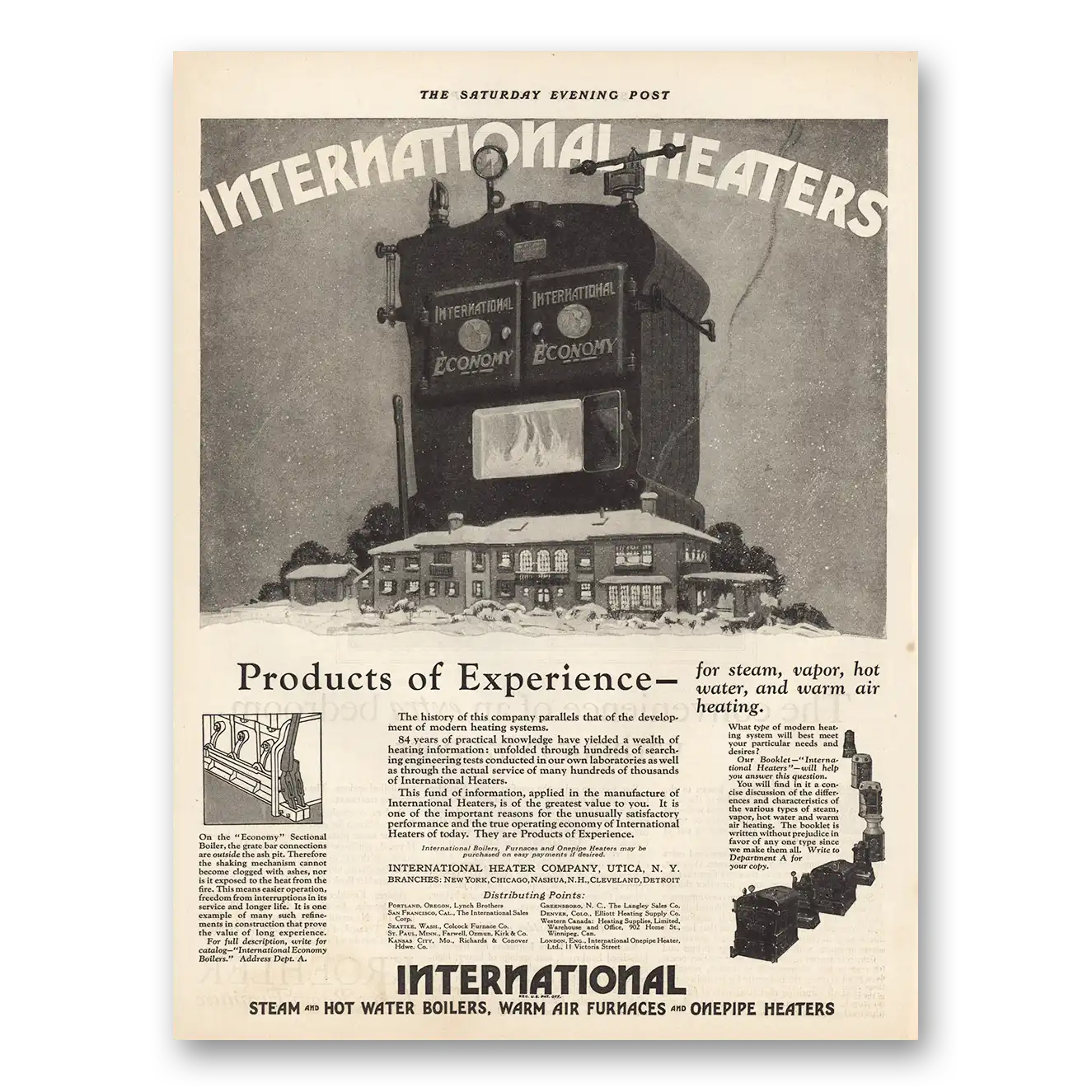 1925 International Heater Company Products of Experience Vintage Magazine Print Ad