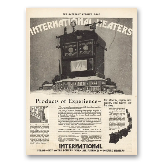 1925 International Heater Company Products of Experience Vintage Magazine Print Ad