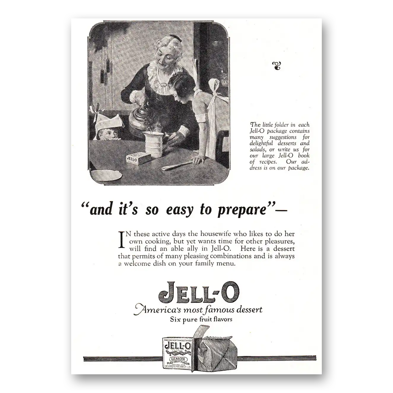 1925 Jell-O Easy to Prepare Vintage Magazine Print Ad