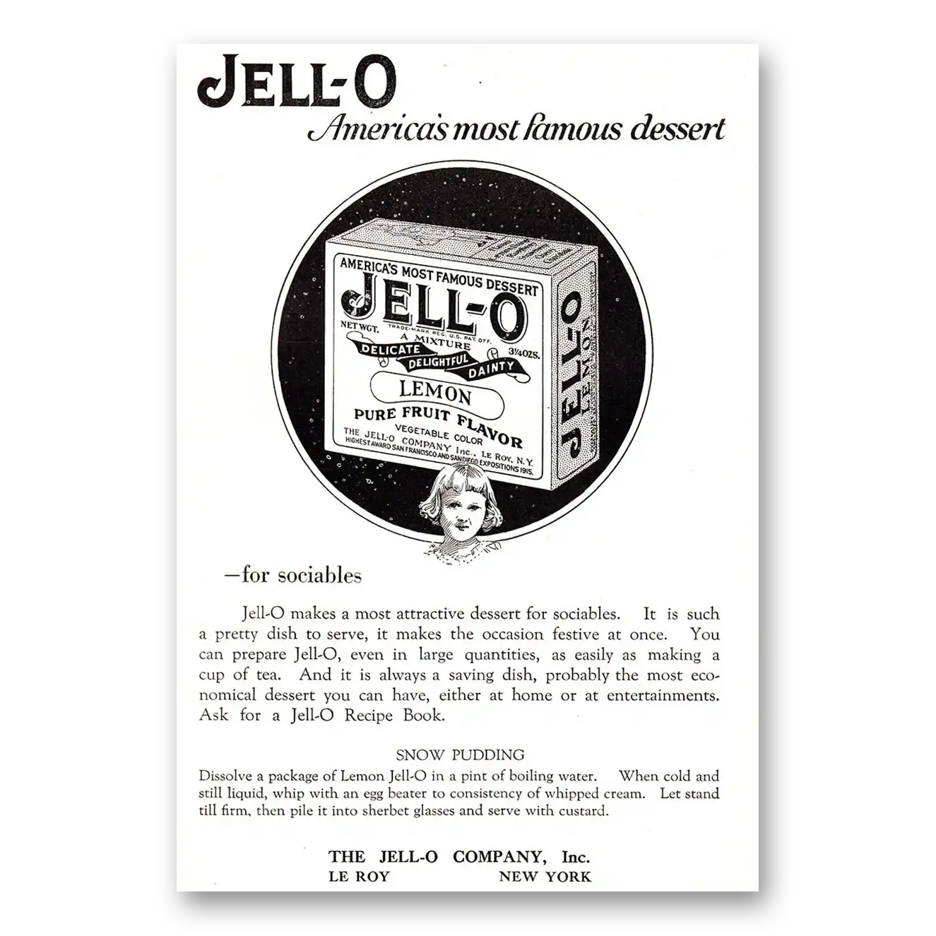 1925 Jell-O Lemon For Sociables Vintage Magazine Print Ad