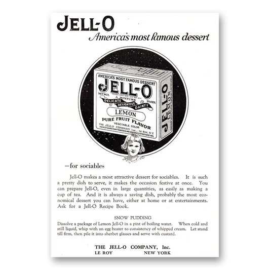 1925 Jell-O Lemon For Sociables Vintage Magazine Print Ad