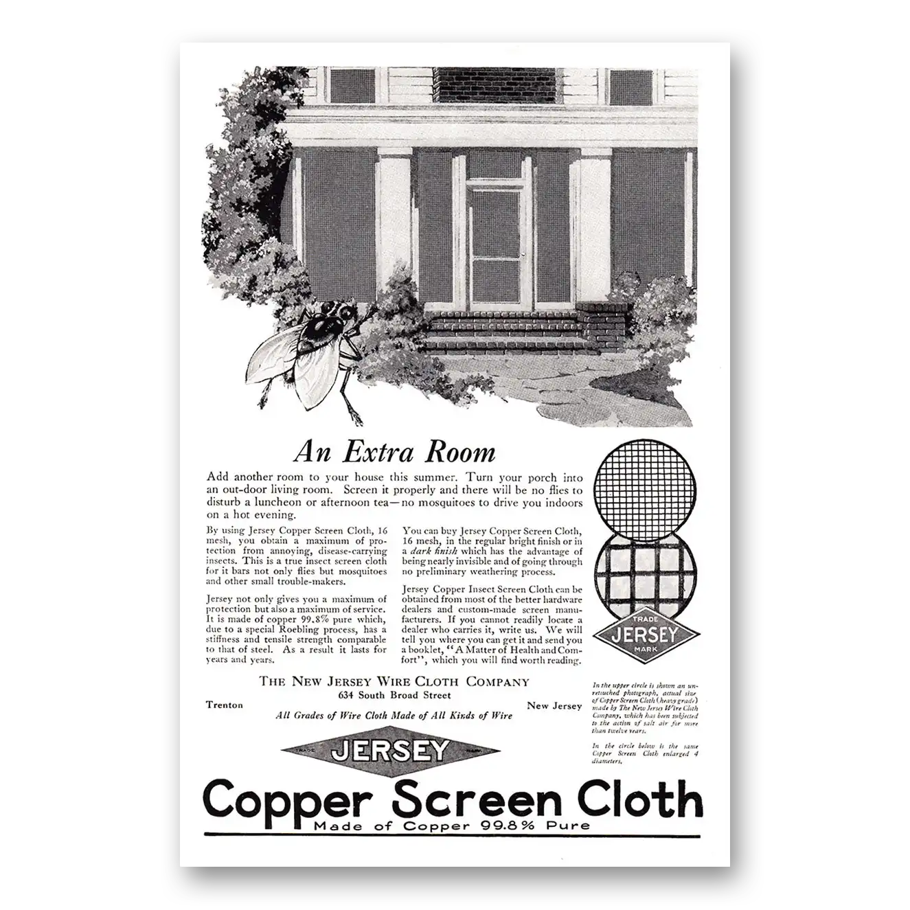 1925 Jersey Copper Screen Cloth An Extra Room Vintage Magazine Print Ad