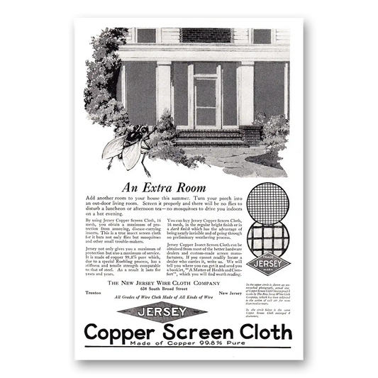 1925 Jersey Copper Screen Cloth An Extra Room Vintage Magazine Print Ad