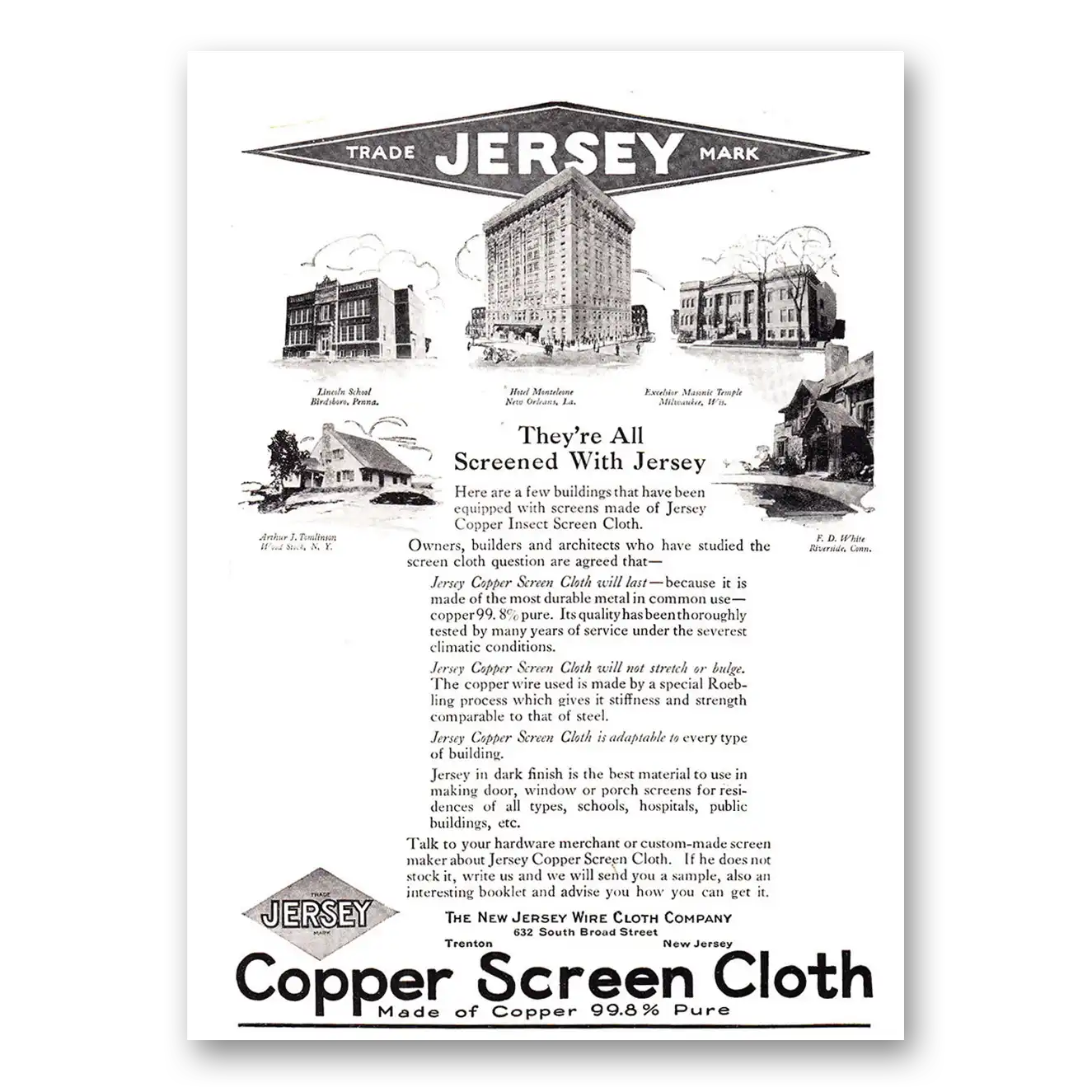 1925 Jersey Copper Screen Cloth They're All Screened With Jersey Vintage Magazine Print Ad