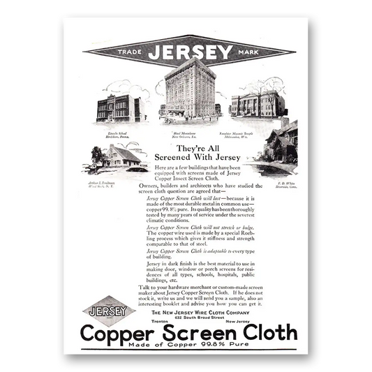 1925 Jersey Copper Screen Cloth They're All Screened With Jersey Vintage Magazine Print Ad