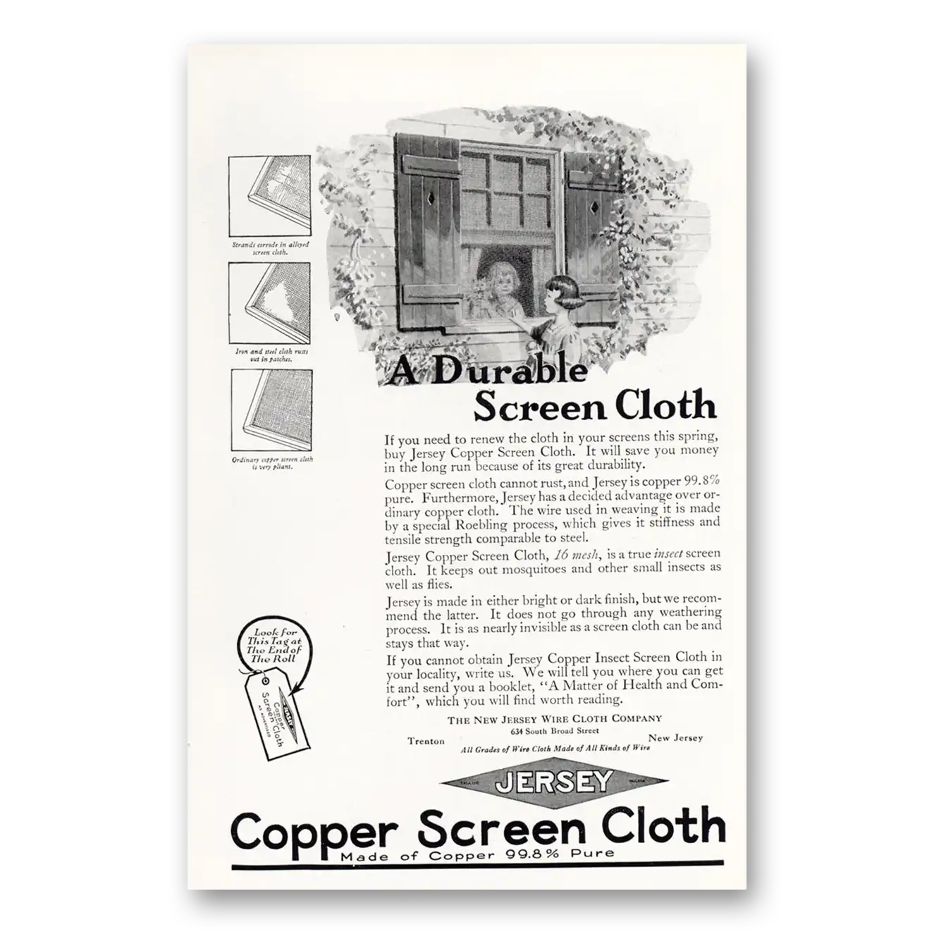 1925 Jersey Copper Screen Cloth Durable Screen Cloth Vintage Magazine Print Ad