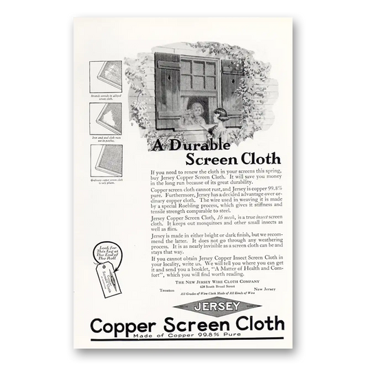 1925 Jersey Copper Screen Cloth Durable Screen Cloth Vintage Magazine Print Ad