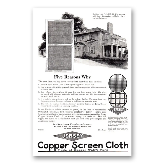 1925 Jersey Copper Screen Cloth Peekskill NY Vintage Magazine Print Ad