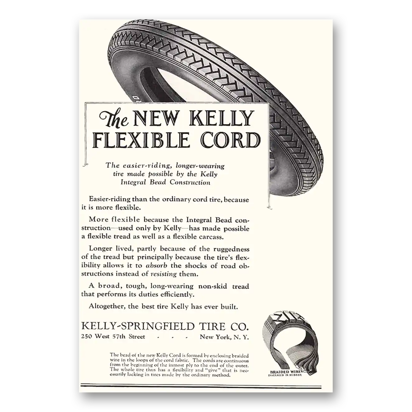 1925 Kelly Springfield Tires Flexible Cord Vintage Magazine Print Ad