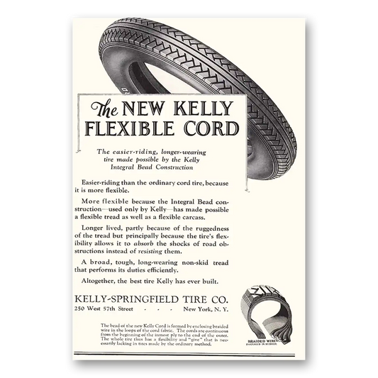 1925 Kelly Springfield Tires Flexible Cord Vintage Magazine Print Ad