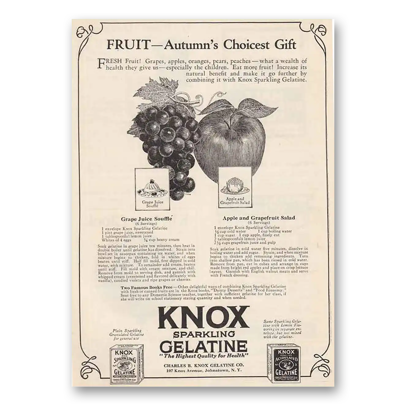 1925 Knox Gelatine Fruit Autumns Choicest Vintage Magazine Print Ad