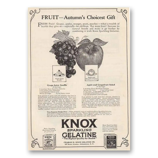 1925 Knox Gelatine Fruit Autumns Choicest Vintage Magazine Print Ad