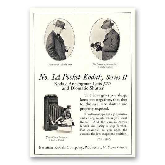 1925 Kodak Anastigmat Camera No 1A Pocket Series II Lens Gives You Sharp Vintage Magazine Print Ad