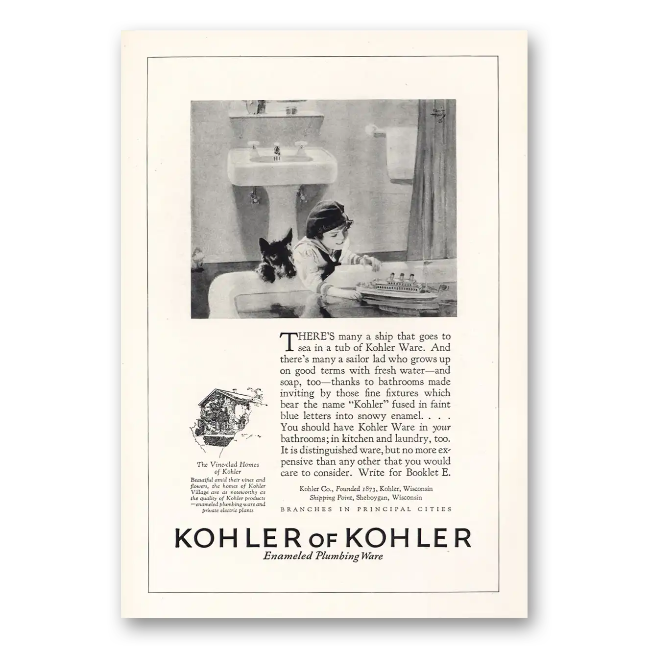 1925 Kohler Theres Many a Ship That Goes to Sea in a Tub Vintage Magazine Print Ad