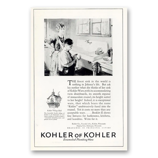 1925 Kohler Finest Sink in the World Vintage Magazine Print Ad