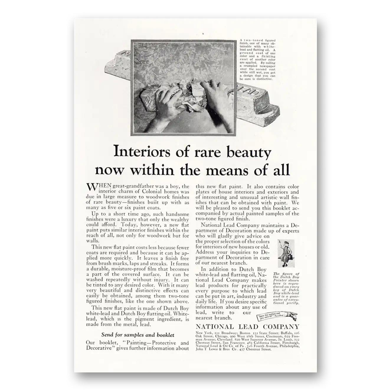 1925 National Lead Company Interiors of Rare Beauty Vintage Magazine Print Ad