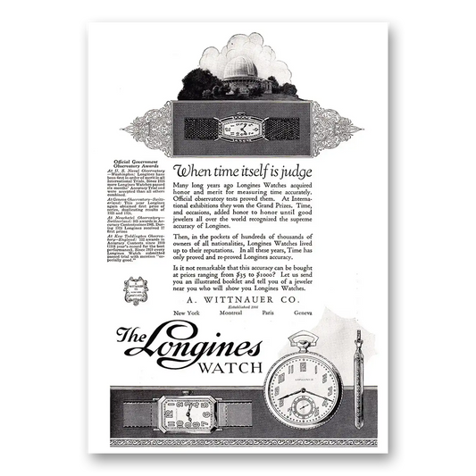 1925 Longines Wittnauer When Time Itself Is Judge Many Long Years Ago Vintage Magazine Print Ad