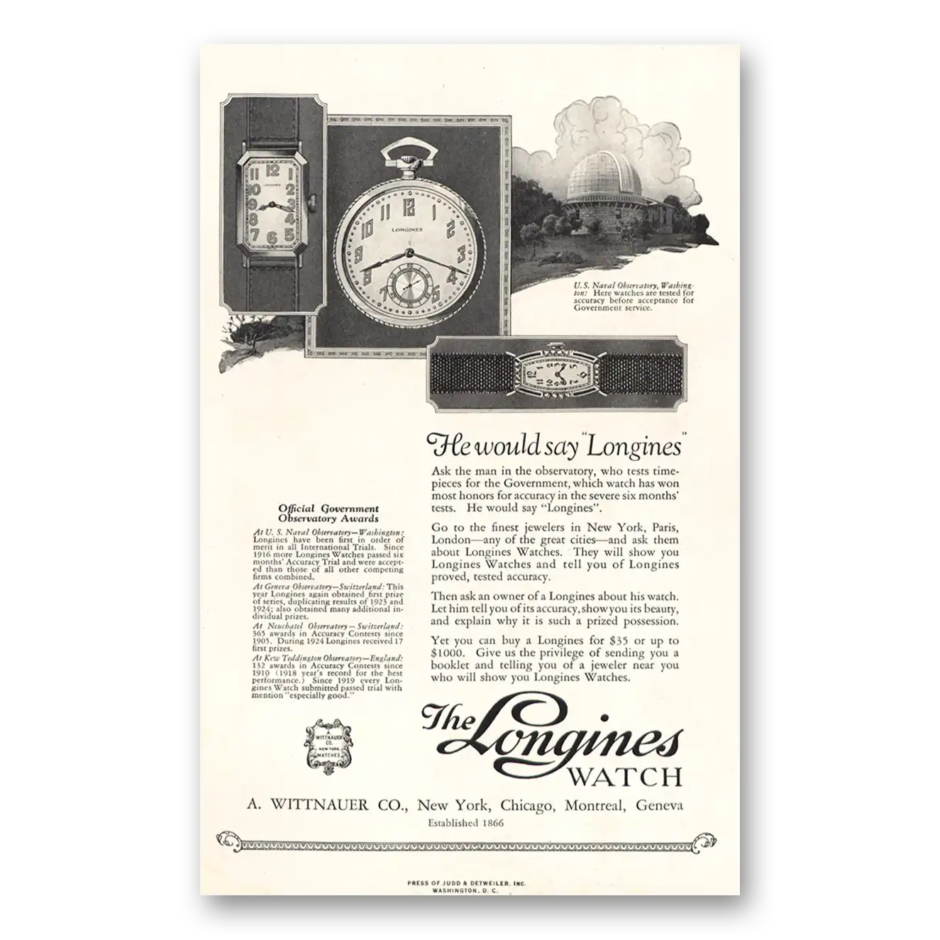 1925 Longines Wittnauer He Would Say Longines Vintage Magazine Print Ad