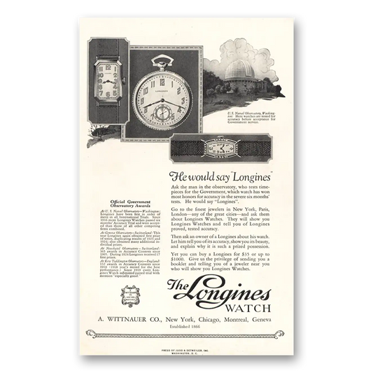 1925 Longines Wittnauer He Would Say Longines Vintage Magazine Print Ad