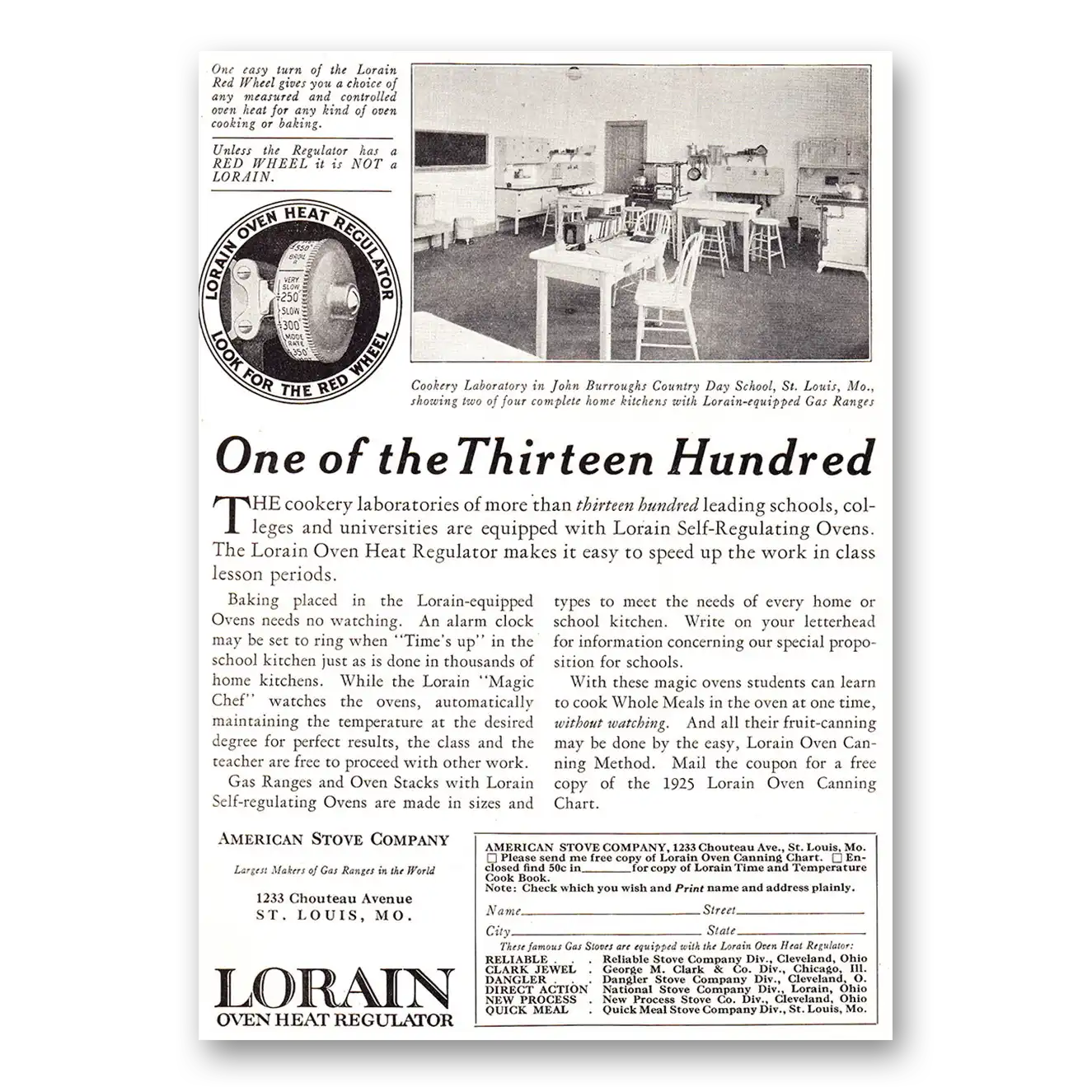 1925 Lorain Oven Heat Regulator One of the Thirteen Hundred Vintage Magazine Print Ad