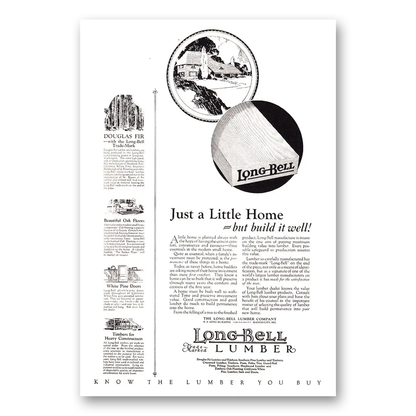 1925 Long Bell Lumber Just a Little Home Vintage Magazine Print Ad