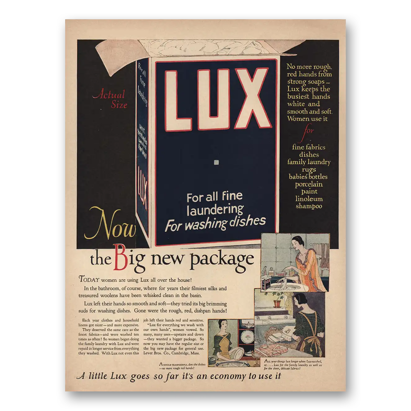 1925 Lux Soap Fine Laundering Washing Dishes Vintage Magazine Print Ad