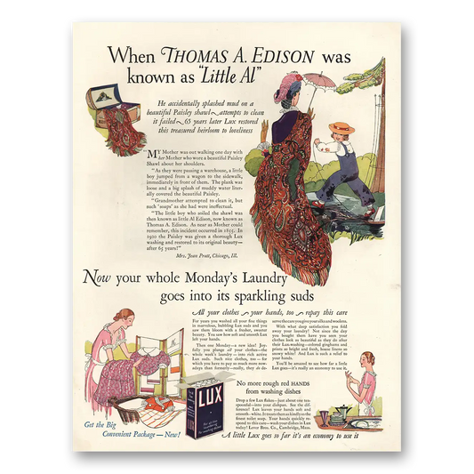 1925 Lux Soap Thomas A Edison Was Known As Little Al Vintage Magazine Print Ad