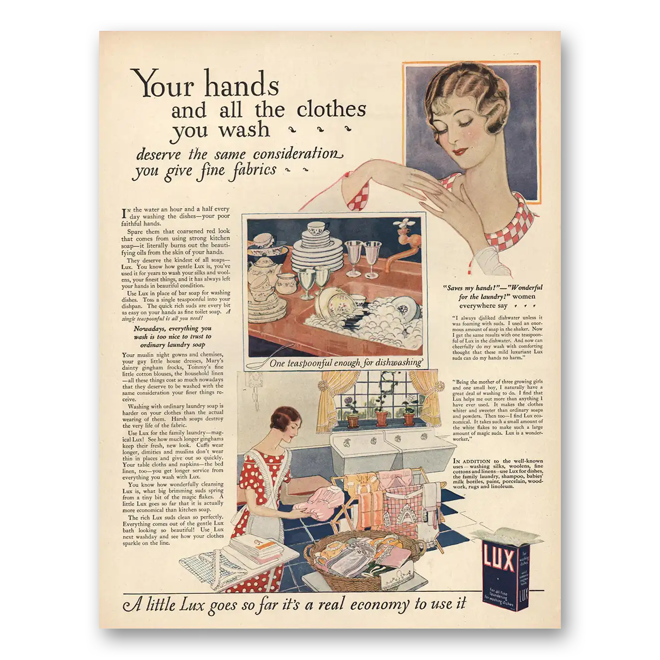 1925 Lux Soap Your Hands All Clothes You Wash Vintage Magazine Print Ad