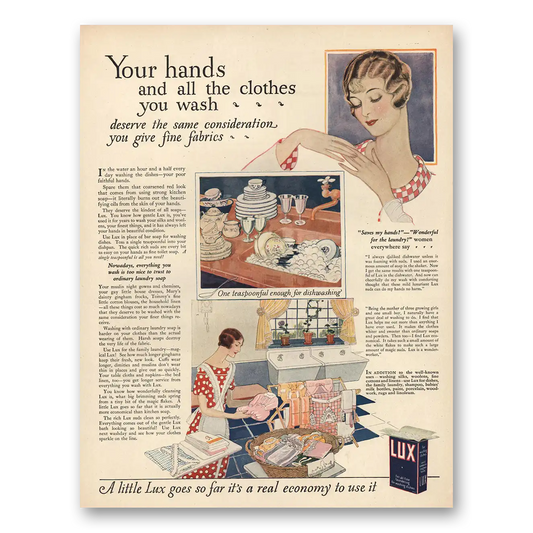 1925 Lux Soap Your Hands All Clothes You Wash Vintage Magazine Print Ad