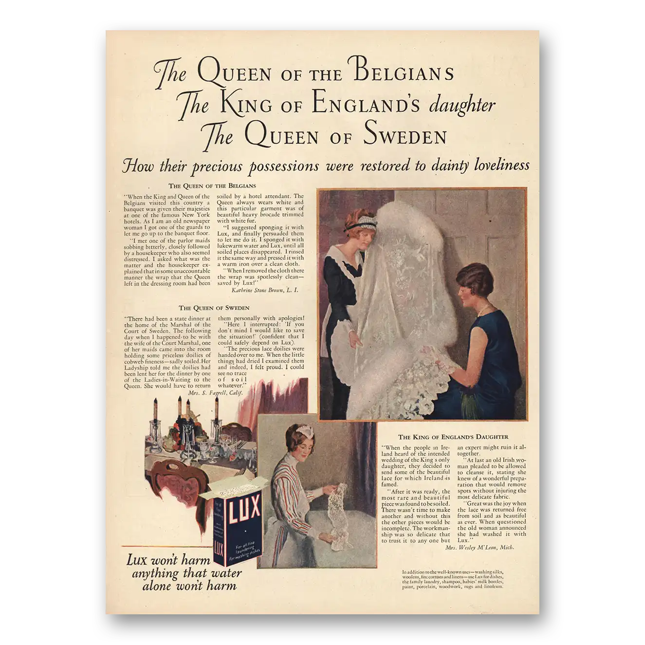 1925 Lux Soap Queen of the Belgians King of Englands Daughter Vintage Magazine Print Ad