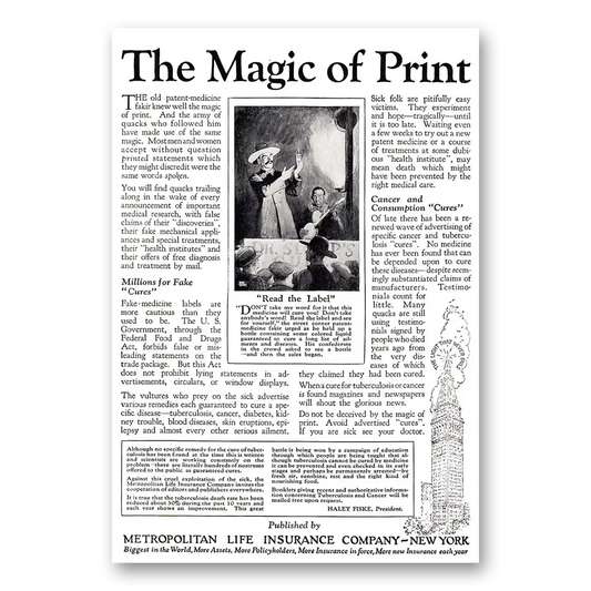 1925 Metropolitan Life Insurance Magic of Print Vintage Magazine Print Ad