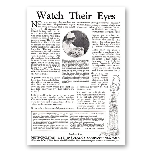 1925 Metropolitan Life Insurance Their Eyes Vintage Magazine Print Ad