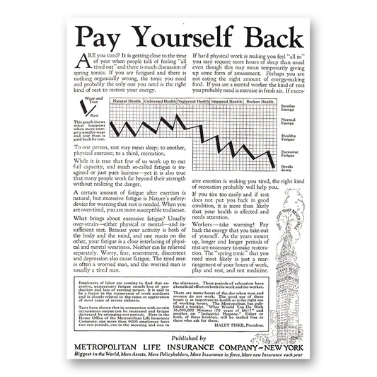 1925 Metropolitan Life Insurance Pay Yourself Back Vintage Magazine Print Ad