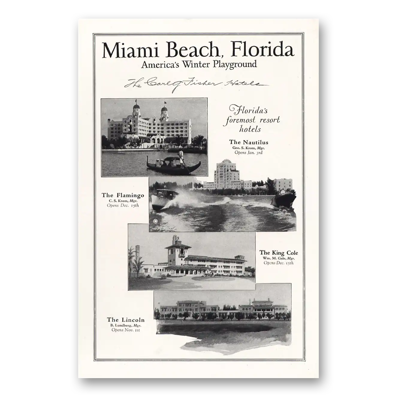 1925 Miami Beach Florida Winter Playground Foremost Resort Hotels Vintage Magazine Print Ad