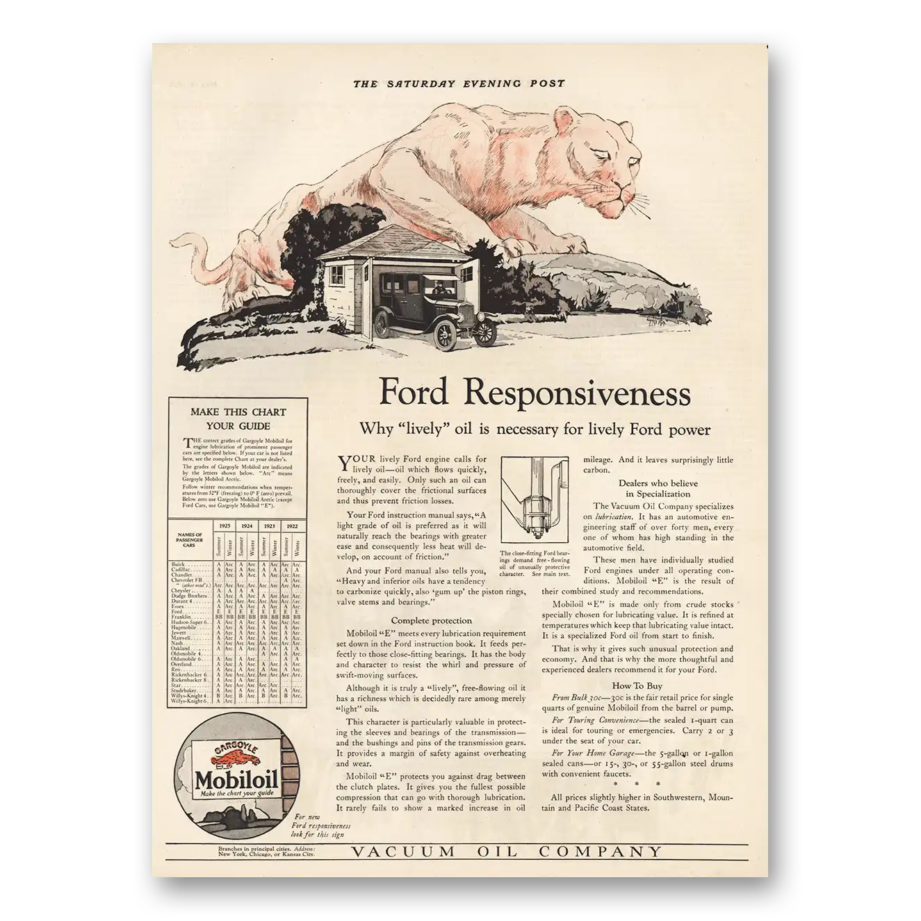 1925 Mobiloil Ford Responsiveness Vintage Magazine Print Ad