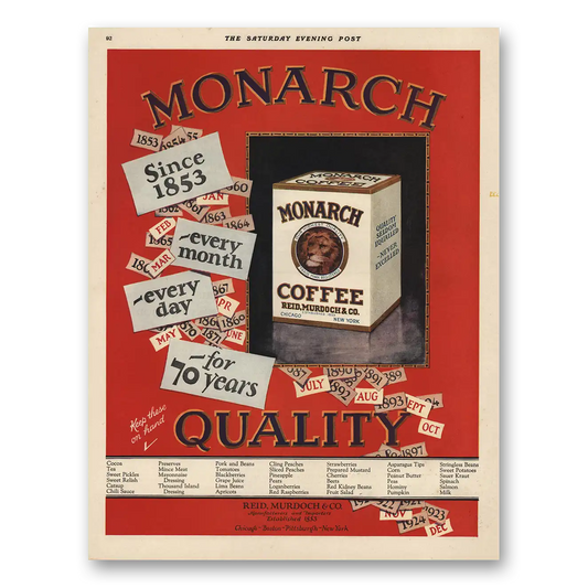 1925 Monarch Coffee Since 1853 Every Month Every Day Vintage Magazine Print Ad