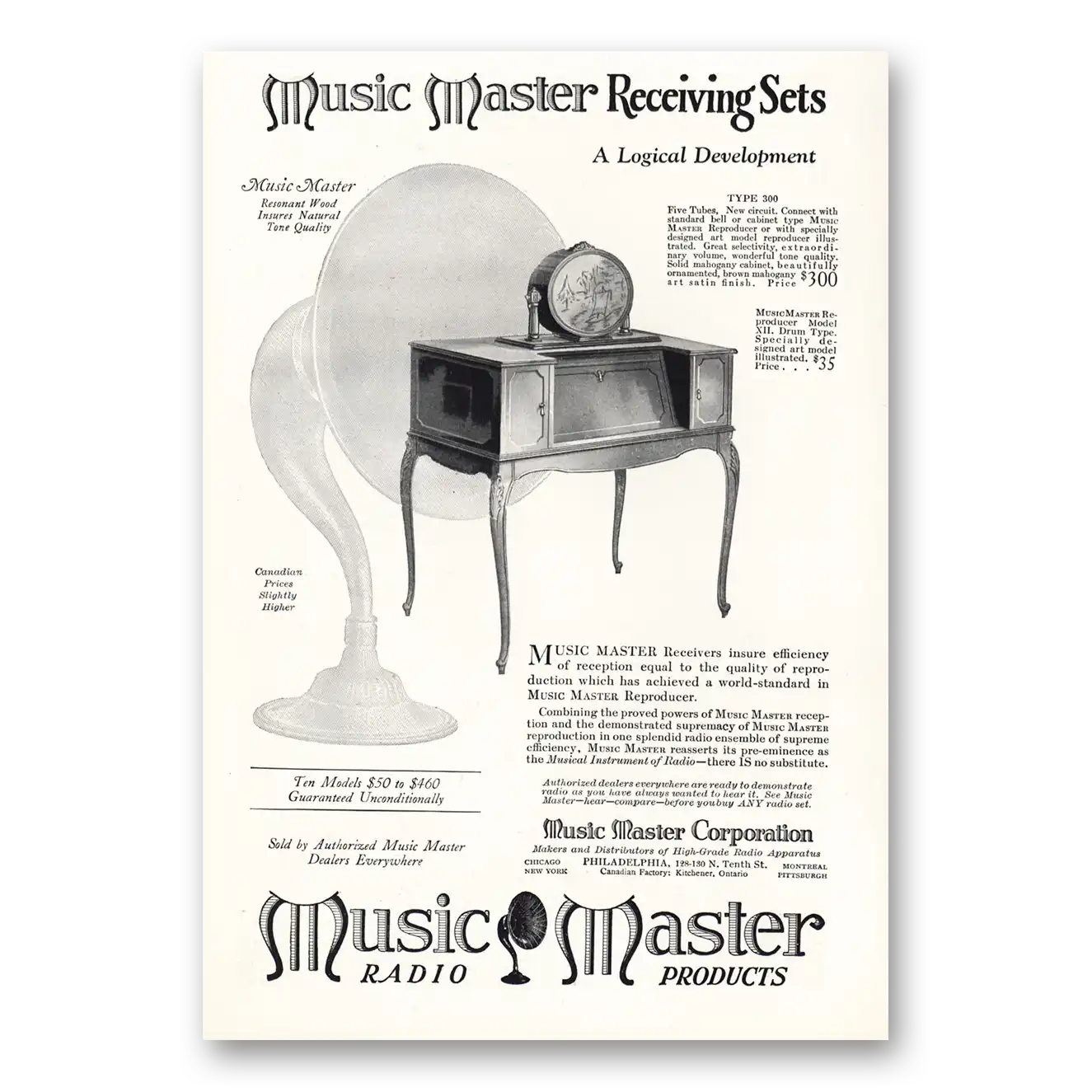 1925 Music Master Radio Receiving Sets Logical Development Vintage Magazine Print Ad