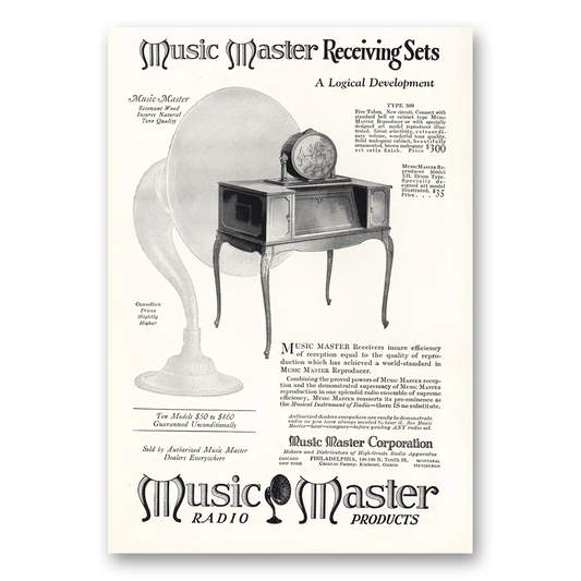 1925 Music Master Radio Receiving Sets Logical Development Vintage Magazine Print Ad