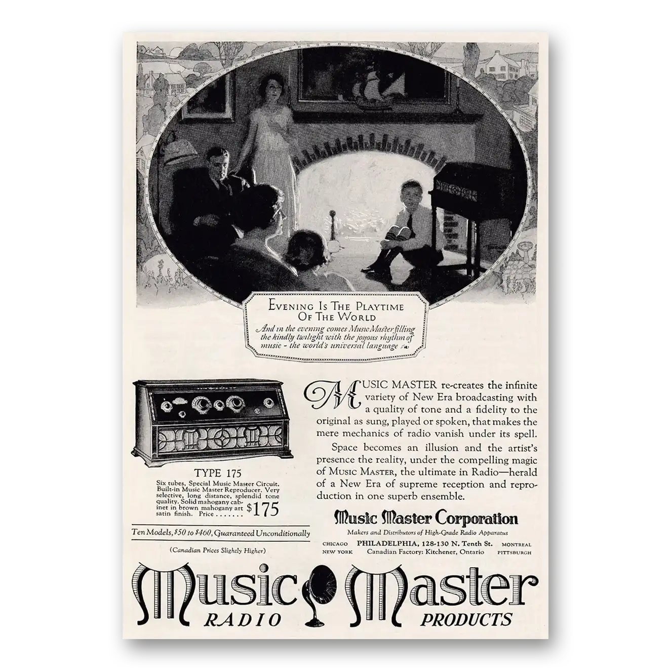 1925 Music Master Radio Evening is the Playtime Vintage Magazine Print Ad