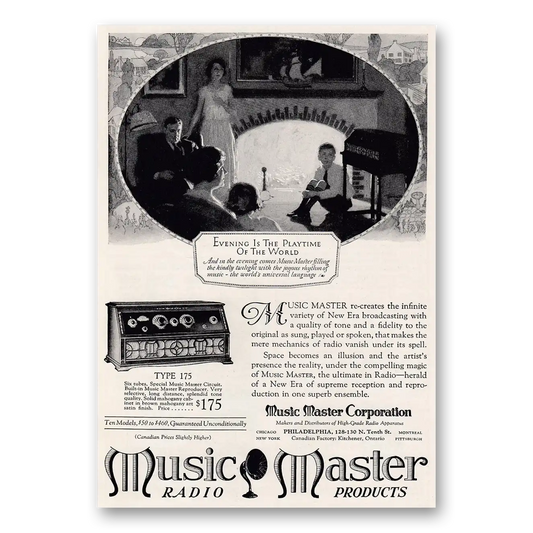 1925 Music Master Radio Evening is the Playtime Vintage Magazine Print Ad