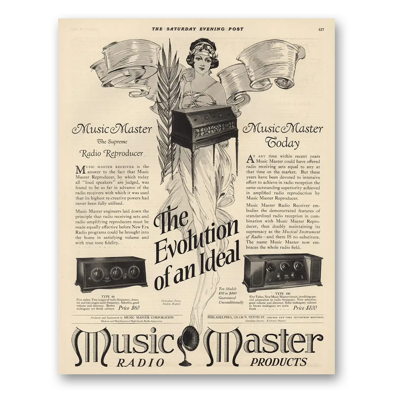 1925 Music Master Radio Evolution of An Ideal Vintage Magazine Print Ad