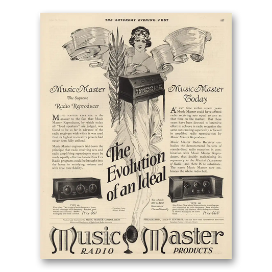 1925 Music Master Radio Evolution of An Ideal Vintage Magazine Print Ad