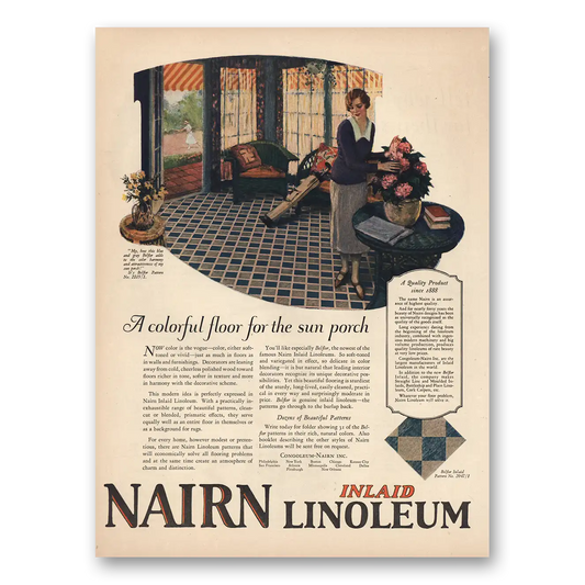 1925 Nairn Linoleum Colorful Floor for Sun Porch Vintage Magazine Print Ad