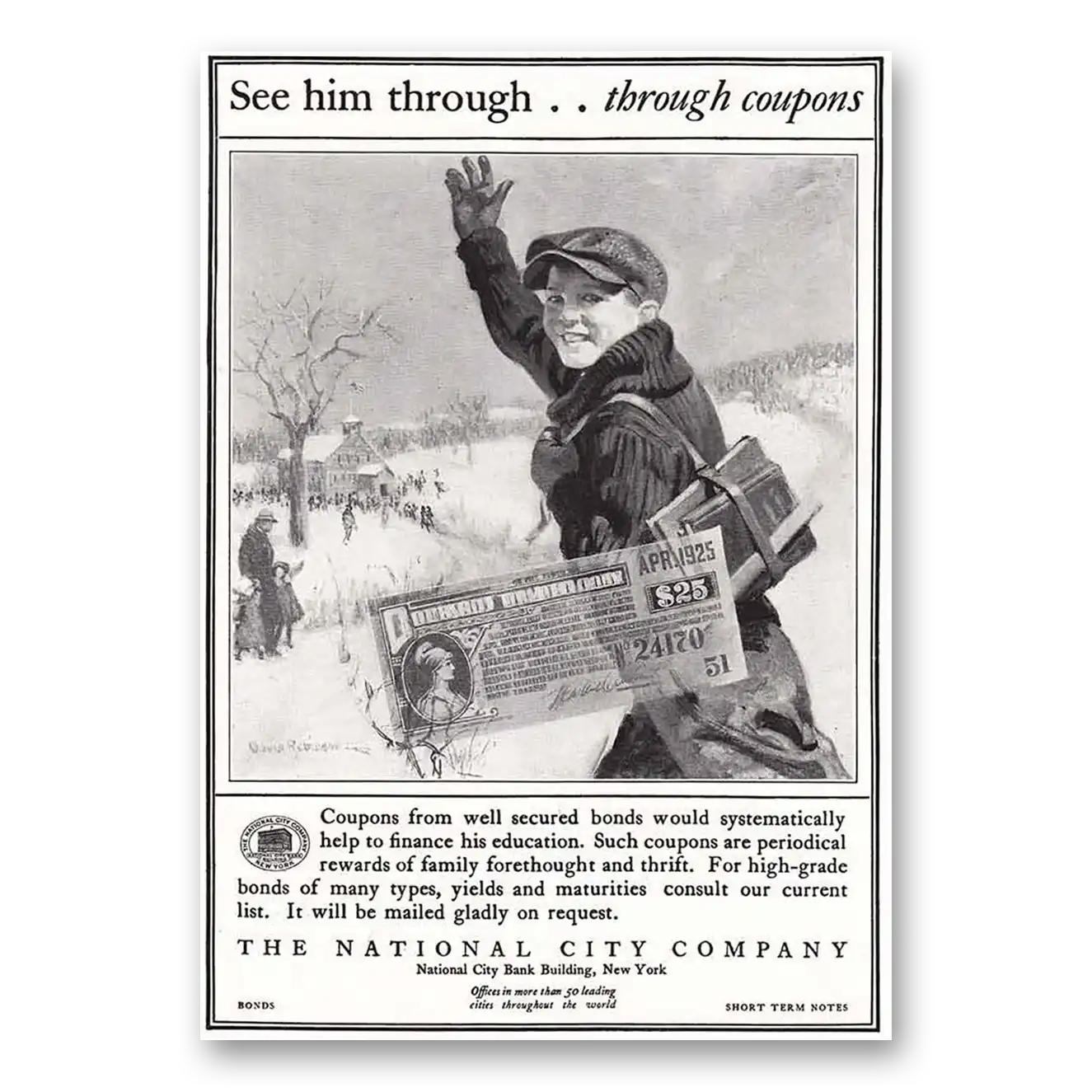 1925 National City Company See Him Through Coupons Vintage Magazine Print Ad