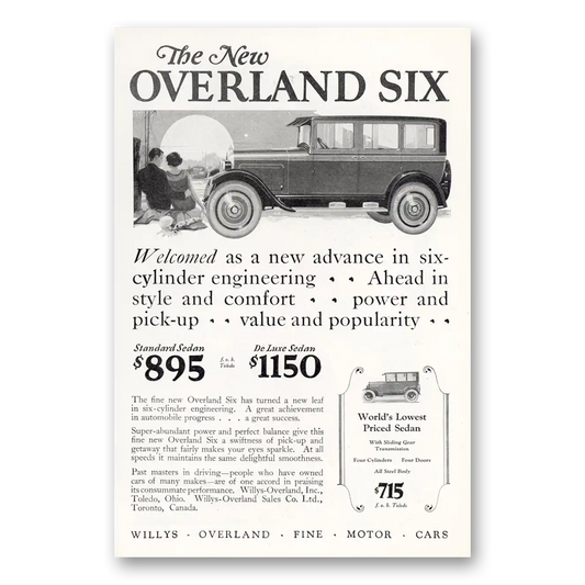 1925 Willys Overland Overland Six New Advance in Six Cylinder Vintage Magazine Print Ad