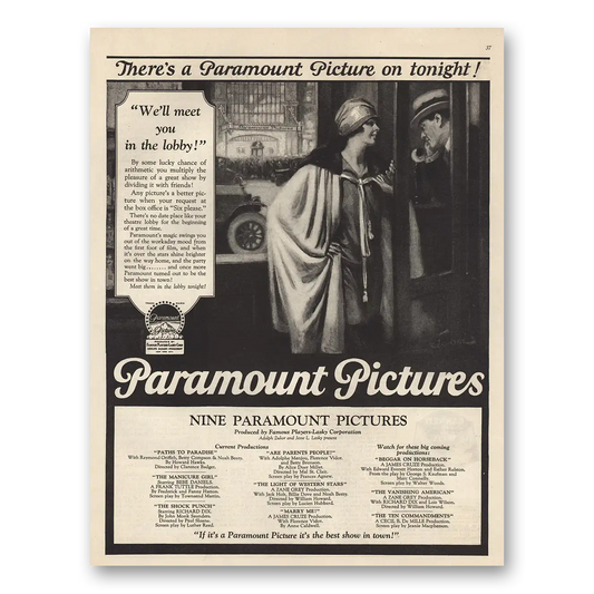 1925 Paramount Pictures Theres a Paramount Picture On Tonight Vintage Magazine Print Ad