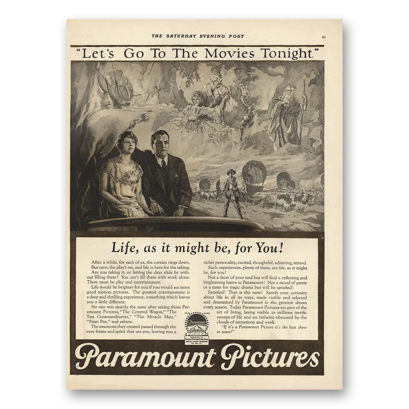 1925 Paramount Pictures Lets Go To the Movies Tonight Vintage Magazine Print Ad