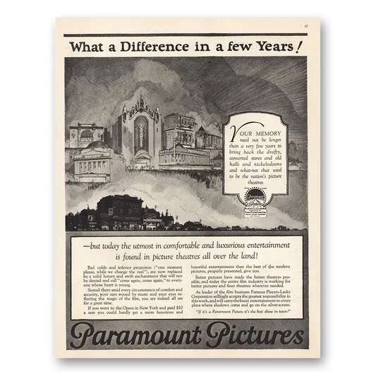 1925 Paramount Pictures What a Difference In a Few Years Vintage Magazine Print Ad