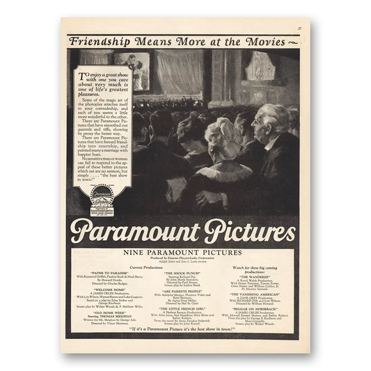 1925 Paramount Pictures Friendship Means More at Movies Vintage Magazine Print Ad