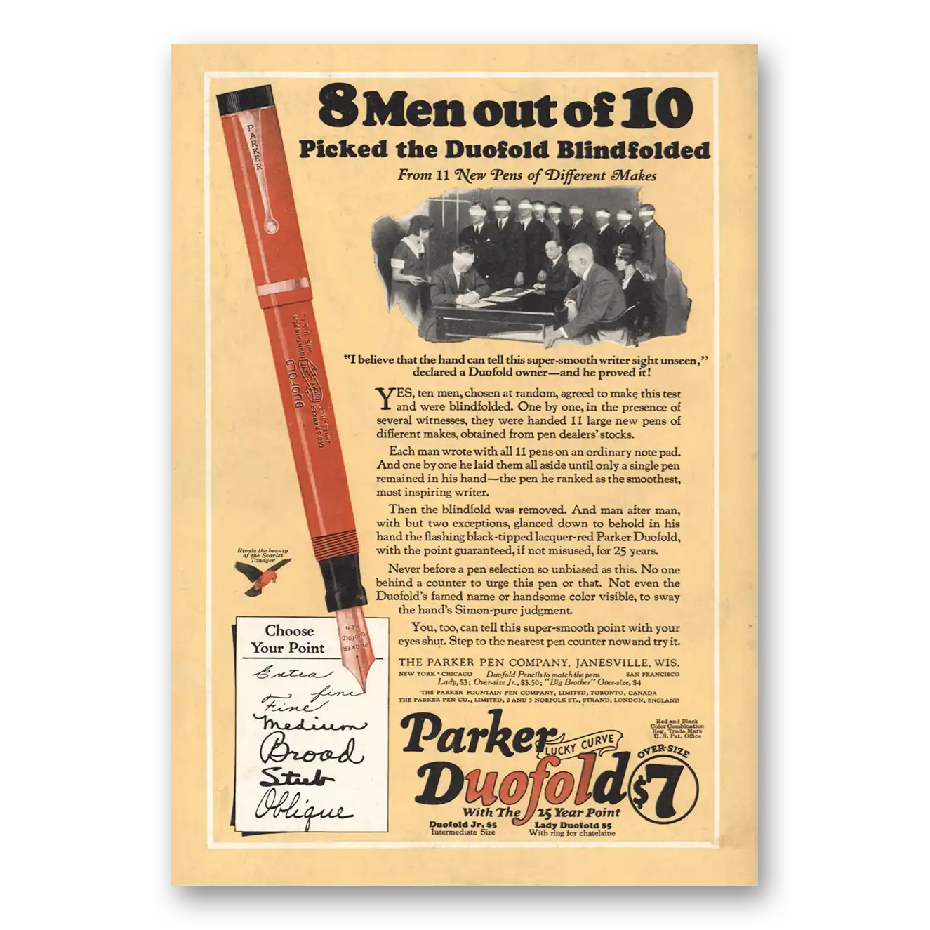 1925 Parker Duofold Pen 8 Men Out of 10 Vintage Magazine Print Ad